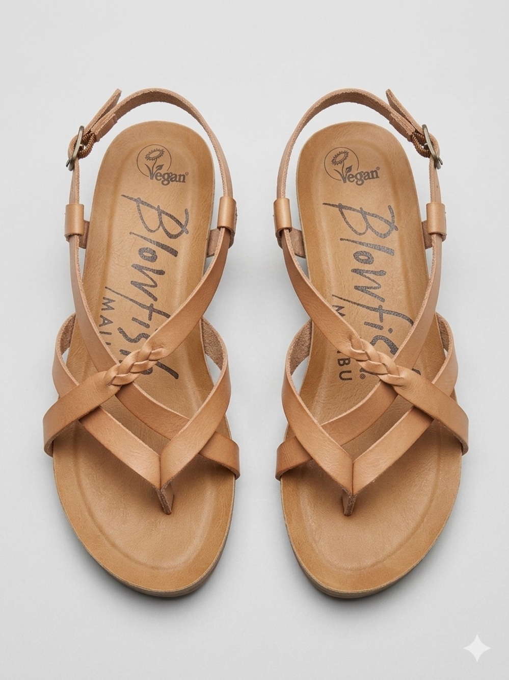 Blowfish Malibu Scotch Tan Vegan Braided Strappy Sandals Size 7